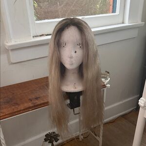 #51B HUMAN HAIR   Silky Blonde / Shaded Roots Medical Grade Wig for Women 19”